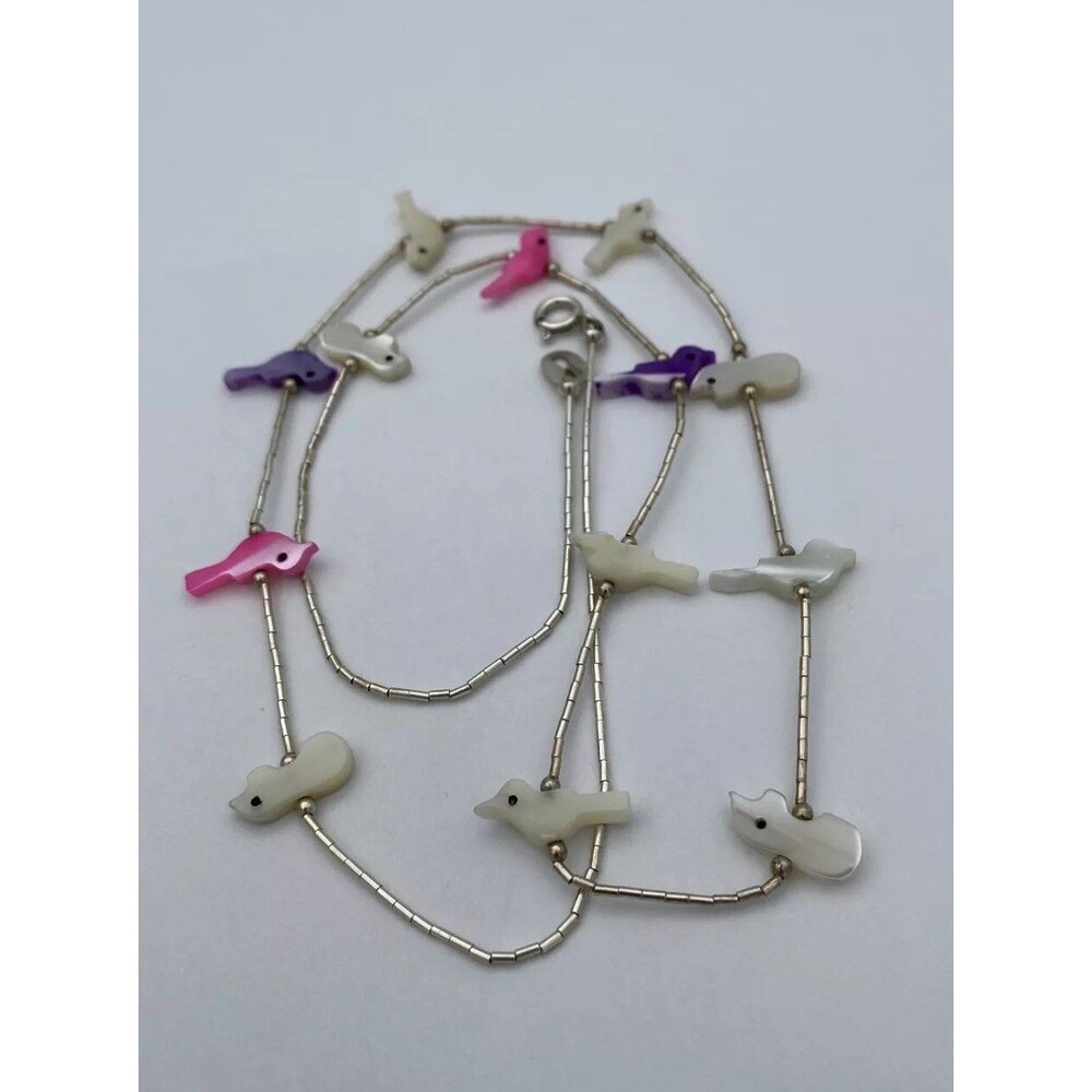 Carolyn Pollack Sterling Liquid Silver Strand MOP Bird Fish Fetish Necklace